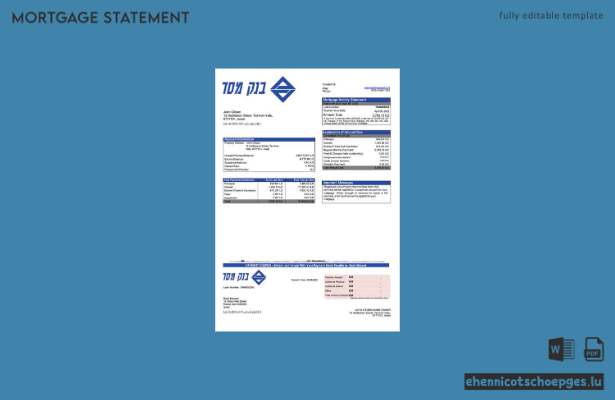 Israel Bank Massad Hypothekenabrechnung Word- und PDF-Beispielvorschau